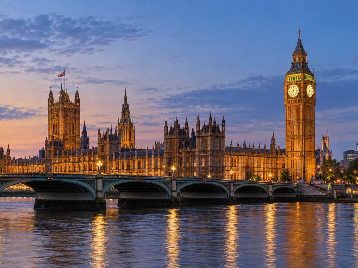 Houses of Parliament and Big Ben on the River Thames, London, at blue hour